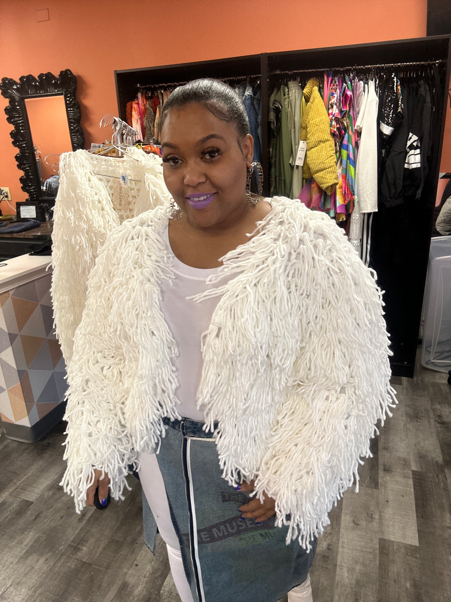 Winter white shag sweater