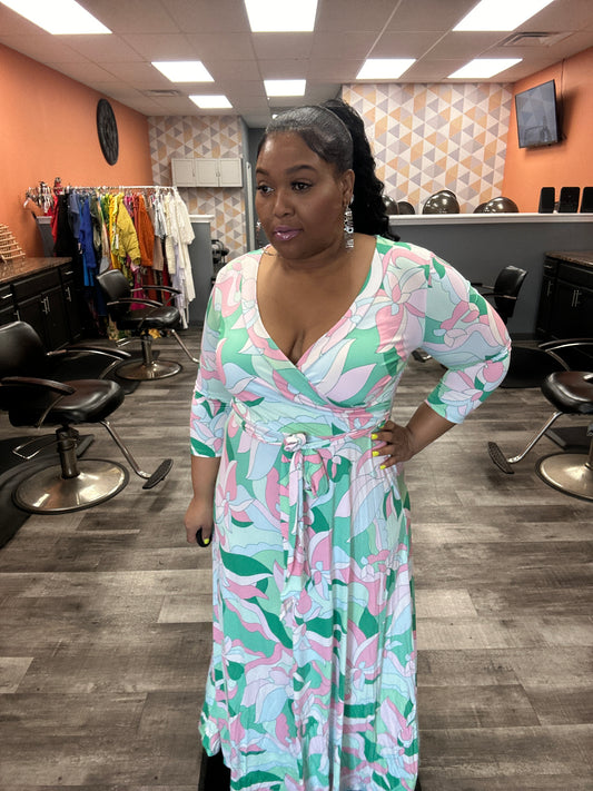 Green and pink dress